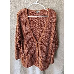 Rag Poets Oversized Button-Up Cardigan Sweater Chunky Knit Brown Tag Size XS Y2K